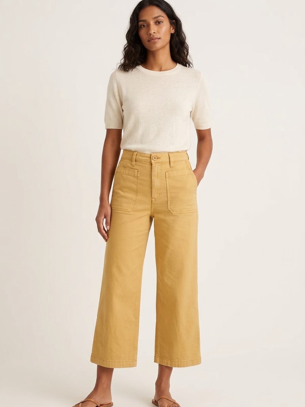 J.Crew Point Sur High Rise Washed Wide Leg Crop Pants Yellow Ochre Size 29